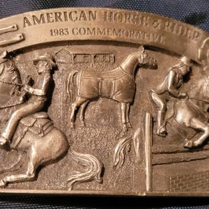 Vintage 1983 commemorative belt buckle American horse and rider
